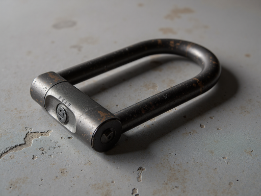 Heavy duty bicycle chain lock with thick metal links, black coating, placed on concrete ground